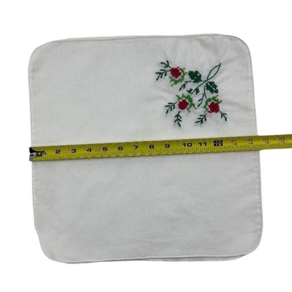 Napkins / Handkerchiefs (3) White Cotton Floral Handsewn Embroidery Crosstitch - Picture 9 of 10